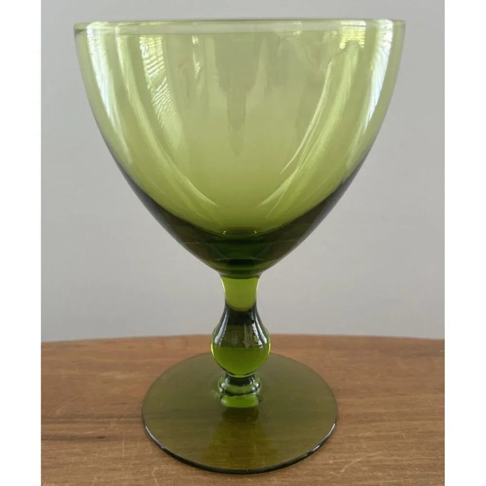 Vintage Morgantown Regina Water Goblets Set  Of 4 Moss Green Glass